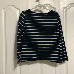 Gap Factory Boat Neck Striped Navy and Yellow Long Sleeve Shirt Size S